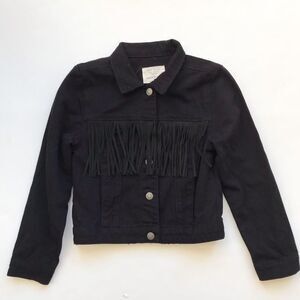 Zara NWOT black fringe denim jacket  9-10Y